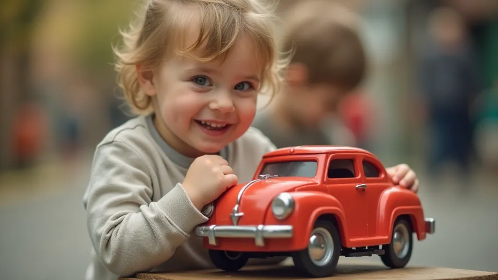 Child and vintage toy car