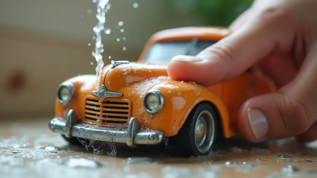Vintage toy car being cleaned