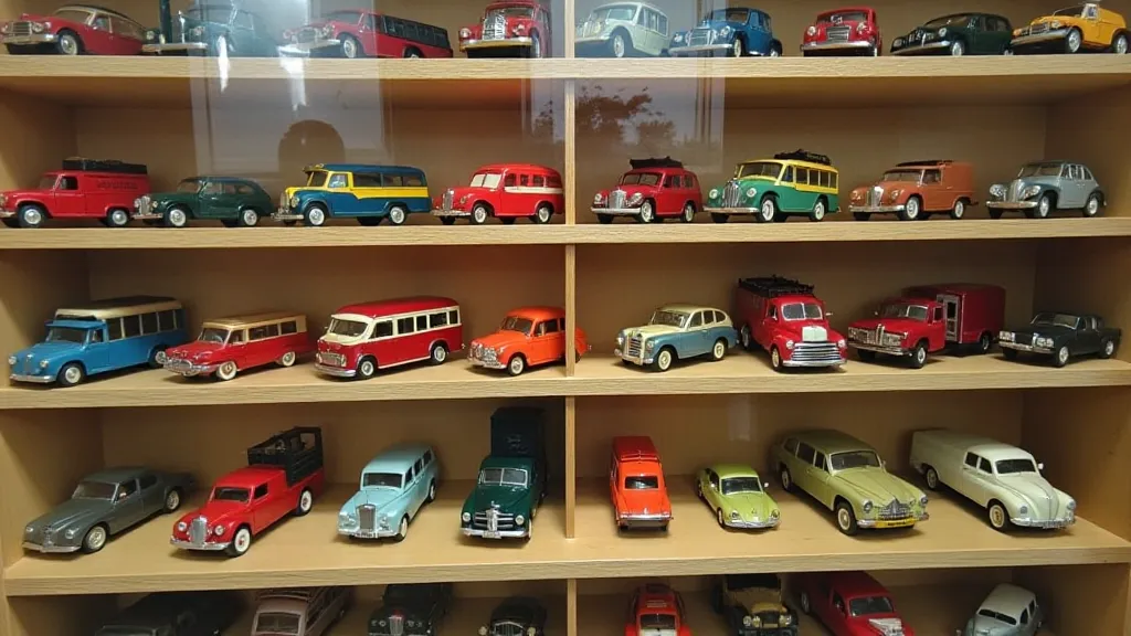Vintage Dinky Toys in display case