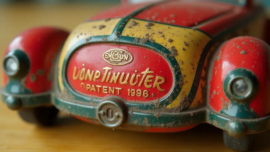 Vintage toy car showing manufacturer markings