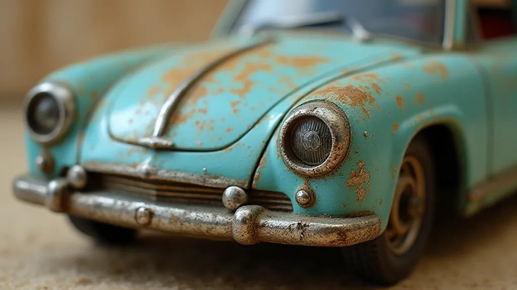 Vintage toy car showing seam lines